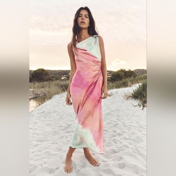 NWT ZARA Benla TIE DYE PRINTβMIDI DRESS - Picture 7 of 13